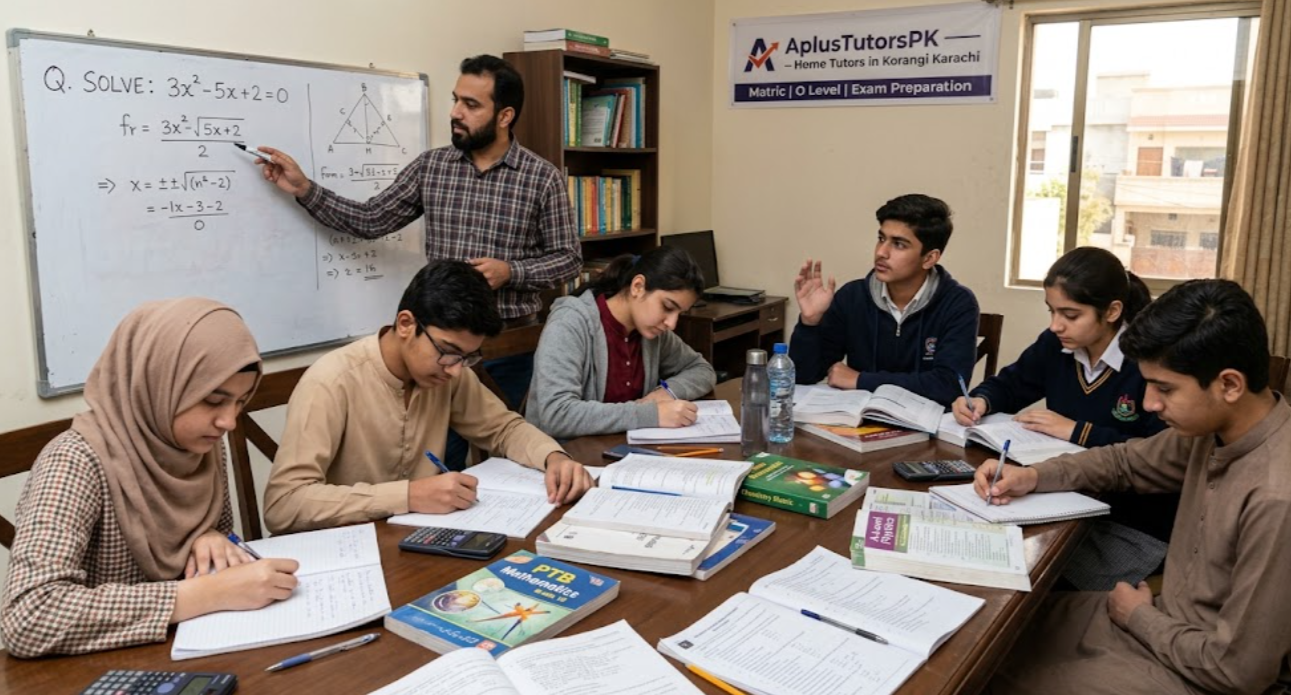 Prepare for school exams, Matric and O Level subjects with AplusTutorsPK home tutors in Korangi Karachi and focused academic support.
